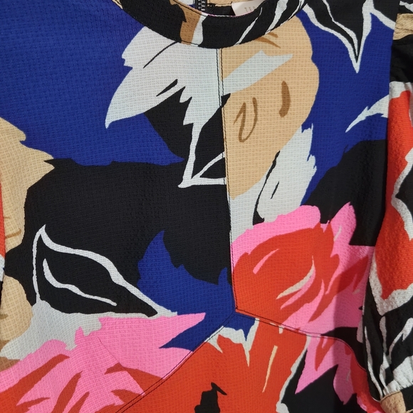 NWT Ted Baker Harpia Vibrant Floral Puffy Sleeve Black Pink Blue Blouse | Size 4 - Picture 2 of 14